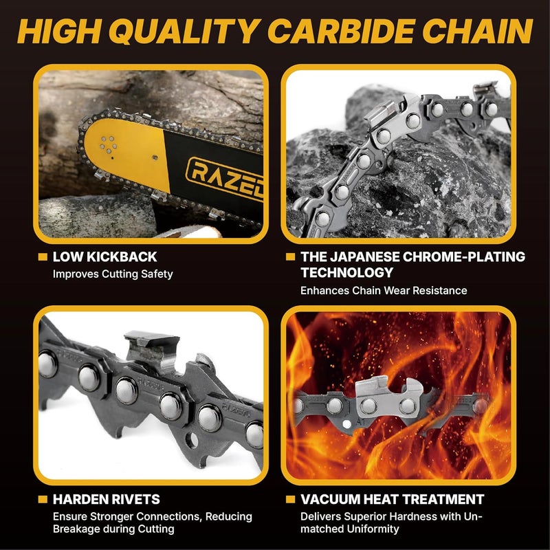 RazEdg Carbide Chainsaw Chain 14 Inch, 3/8" LP Pitch, .050" Gauge, 52 Drive Links, Fits Husqvarna 120, Echo CS-310, Ryobi RY3714, and More- S52 (1 Chain) - Image 4